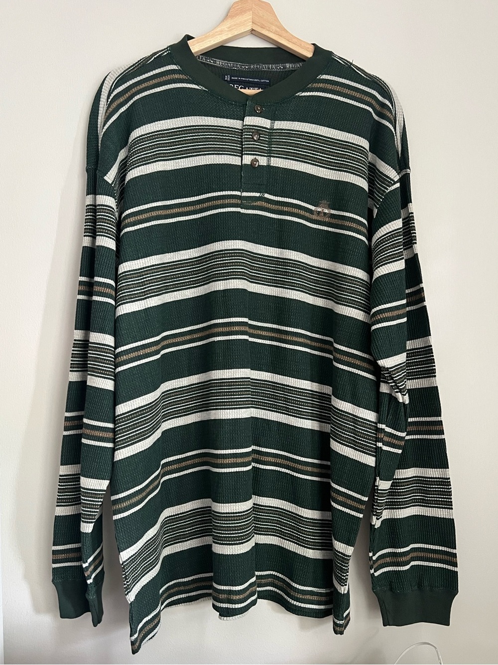 Regatta Men's Dark Green Striped Henley Long-Sleeve Shirt